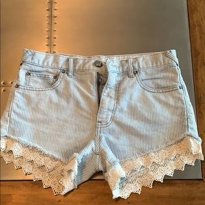 Free People Denim Shorts with Lace Detail